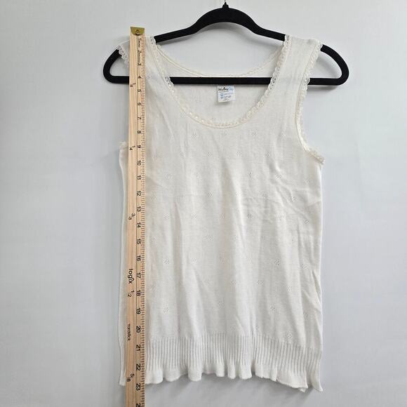 Wolsey Women’s White Knit Tank Top Sweater Lace L VTG Y2K Minimalist cottagecore - Picture 4 of 7
